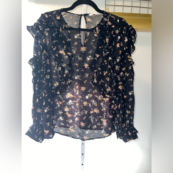 Zara Tops - Zara Large Black Floral Ruffle Detail Long Sleeve Top